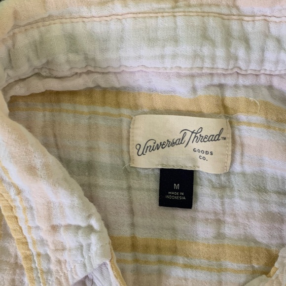 Cotton Button-up Shirt Pastel Yellow Pink Beach Cover-up coastal granddaughter - Picture 4 of 5